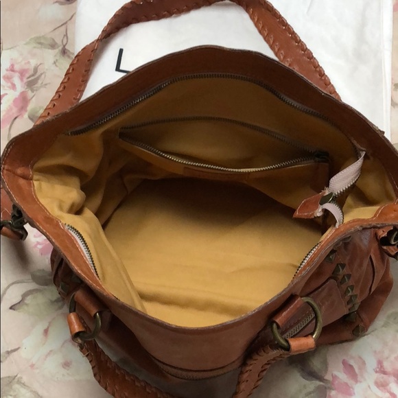 Laggo tan distressed leather grommet pocketbook - Picture 2 of 8